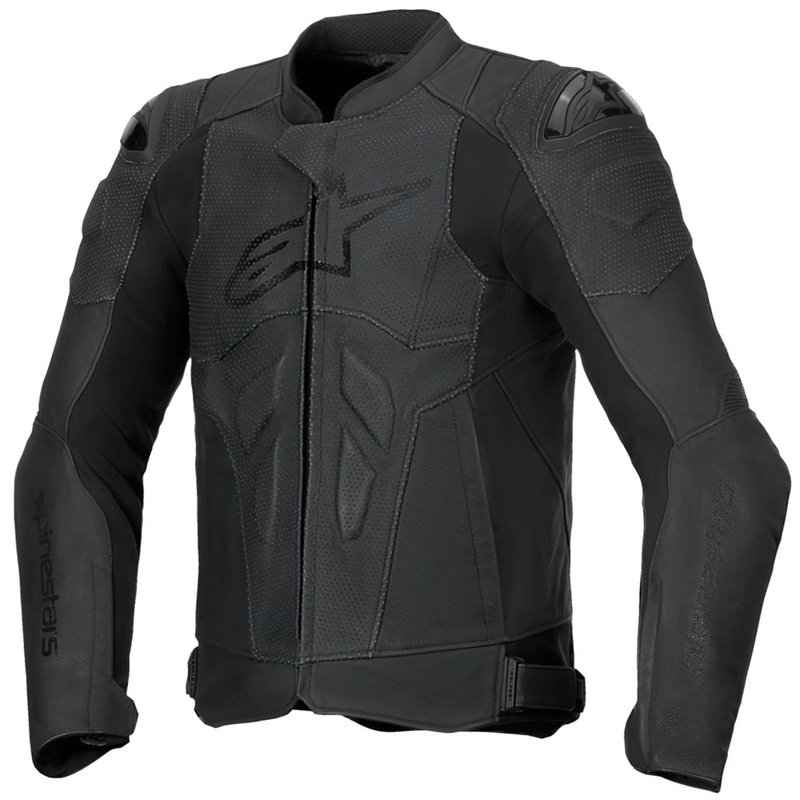 Giacca da moto in pelle Alpinestars Dusk Airflow nera-nera