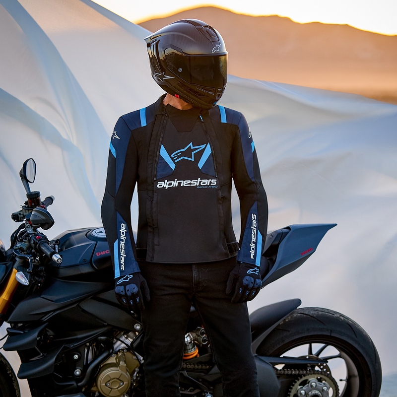 Giacca da moto Alpinestars T-Stunt Air nero-blu-azzurro