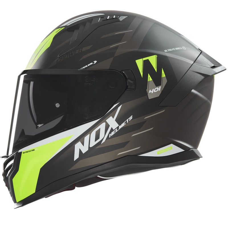Casco integrale da moto NOX N401 Crower nero opaco-giallo fluo