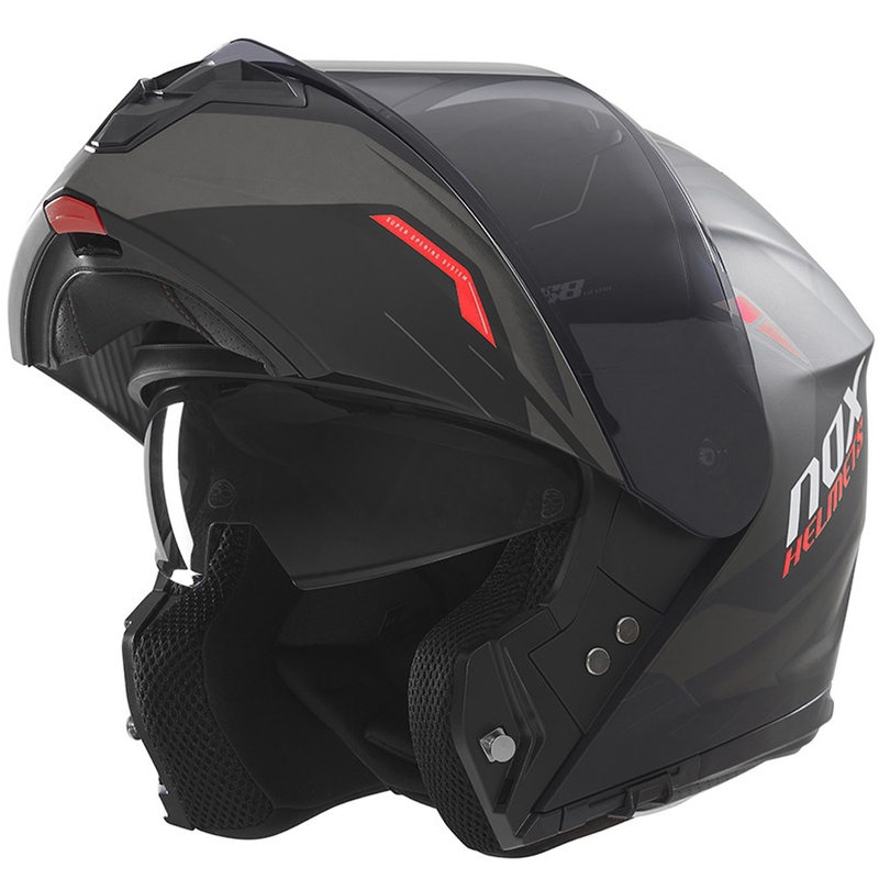 Casco moto flip-up NOX N968 Ultra nero opaco-rosso