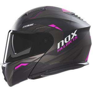 Casco moto flip-up NOX N968 Ultra nero opaco-rosa