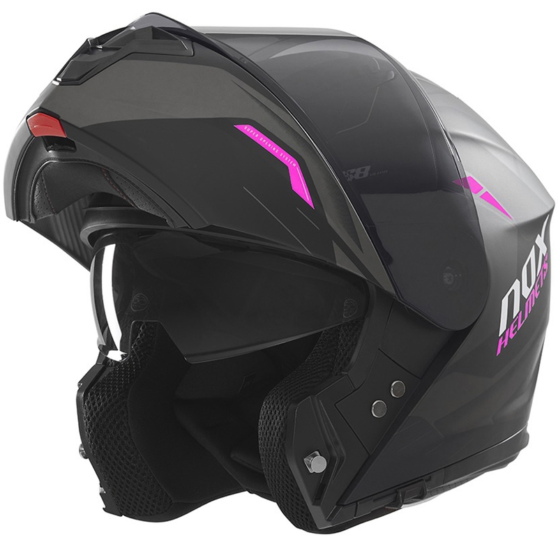 Casco moto flip-up NOX N968 Ultra nero opaco-rosa