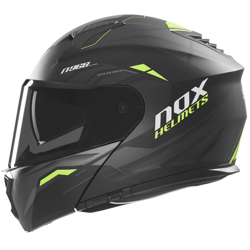Casco moto flip-up NOX N968 Ultra nero opaco-giallo fluo