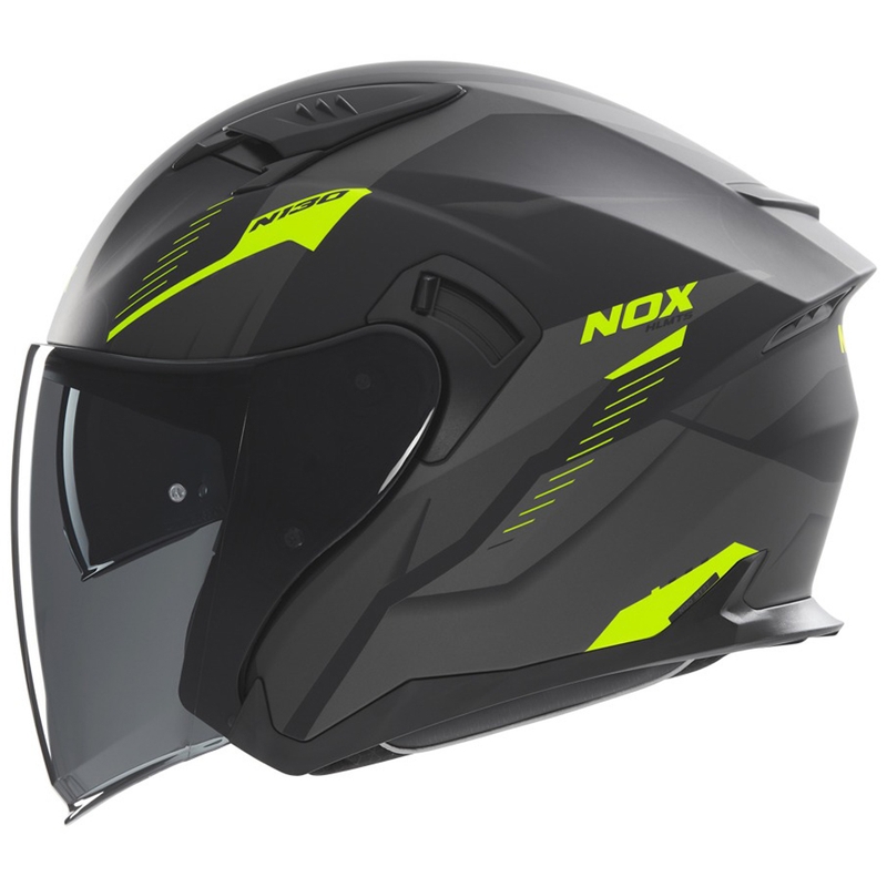 Casco moto jet NOX N130 Myst nero opaco-giallo fluo