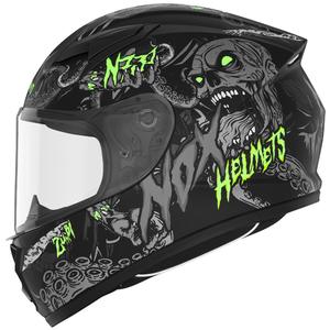 Casco integrale da moto per bambini NOX N731 ZUMBI nero opaco-verde