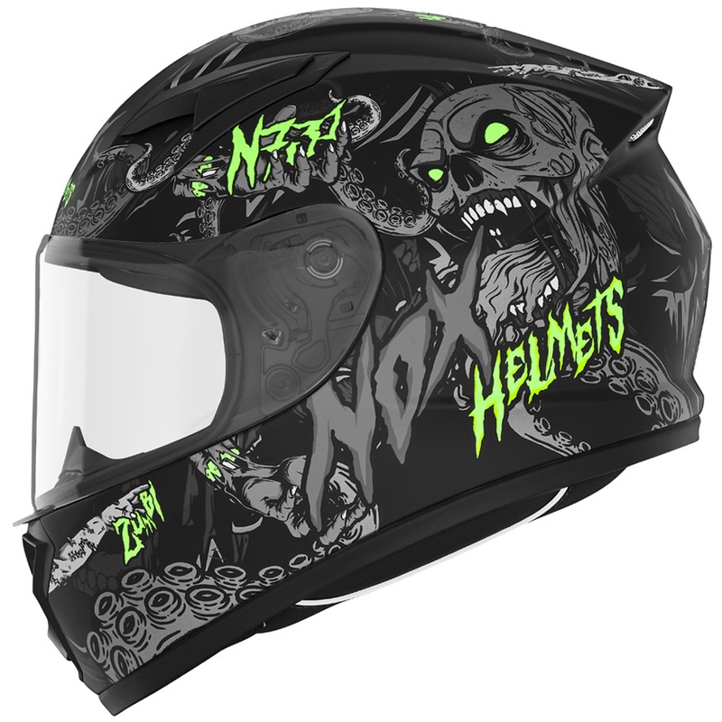 Casco integrale da moto per bambini NOX N731 ZUMBI nero opaco-verde