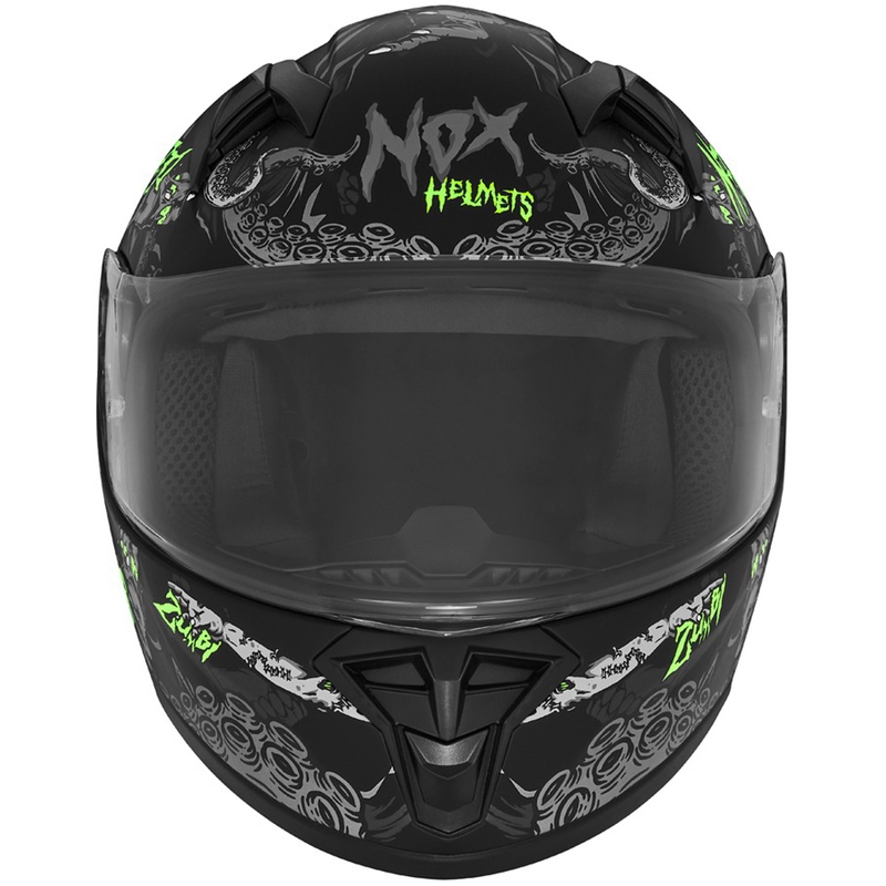 Casco integrale da moto per bambini NOX N731 ZUMBI nero opaco-verde