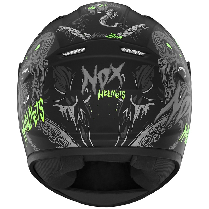 Casco integrale da moto per bambini NOX N731 ZUMBI nero opaco-verde