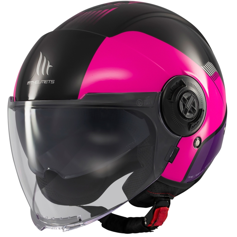 Casco moto jet MT Viale SV S Advance nero-rosa