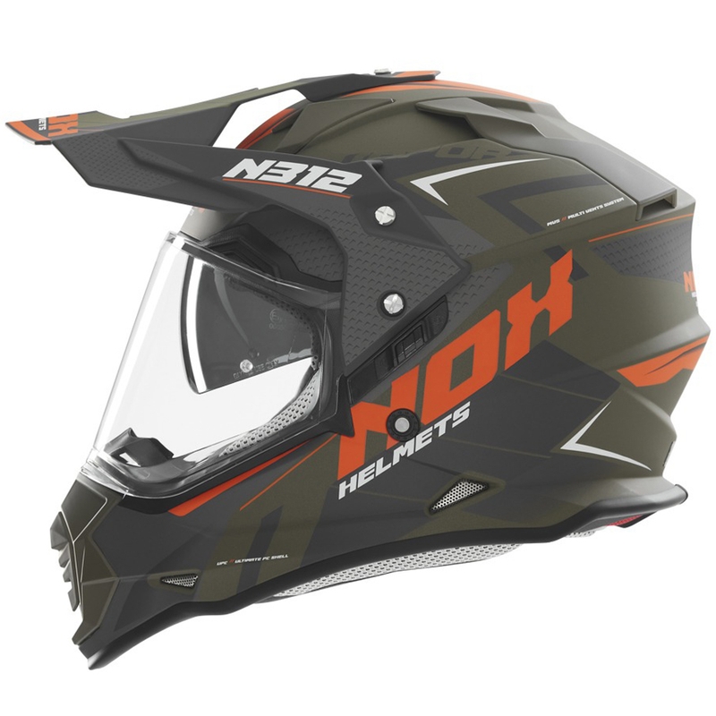 Casco moto enduro NOX N312 Vapor kaki-arancio opaco