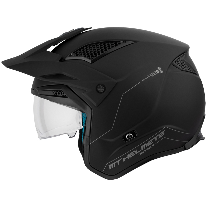 Casco moto trial MT District SV Solid Open Face Nero opaco