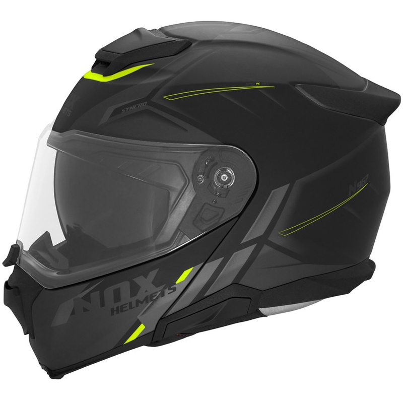 Casco moto apribile NOX N967 Synchro nero opaco-giallo fluo