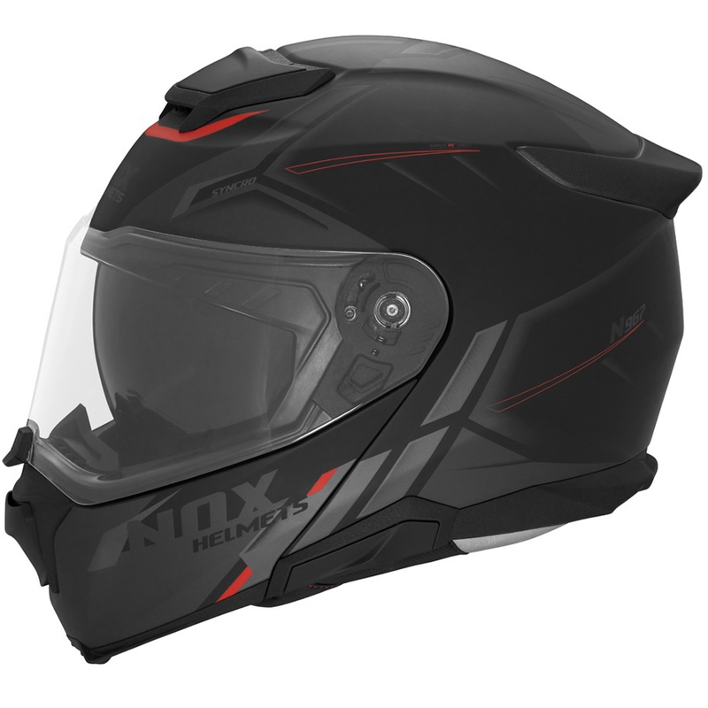 Casco da moto flip-up NOX N967 Synchro nero opaco-rosso