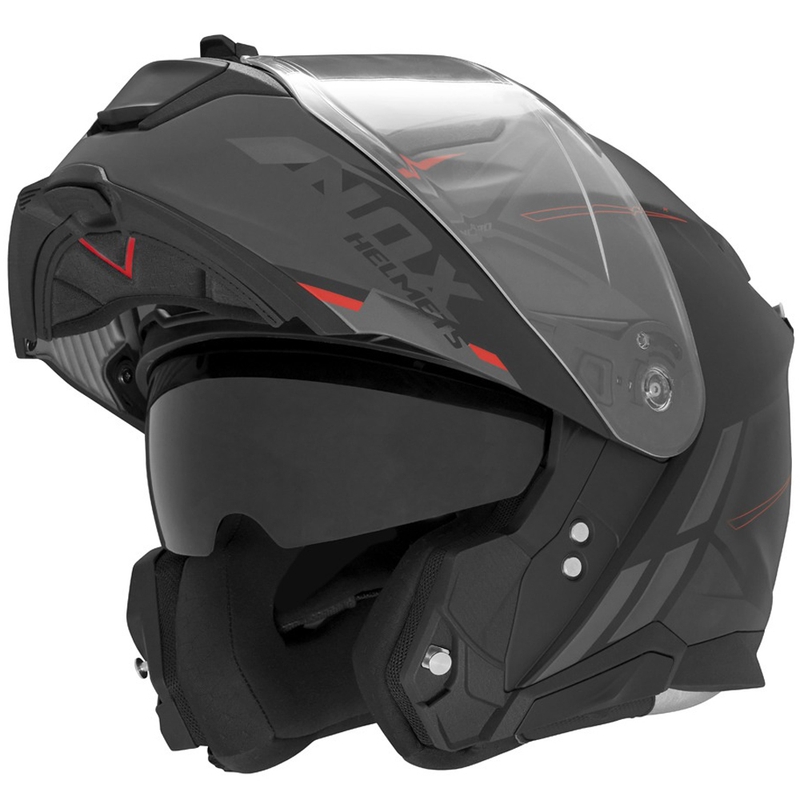 Casco da moto flip-up NOX N967 Synchro nero opaco-rosso