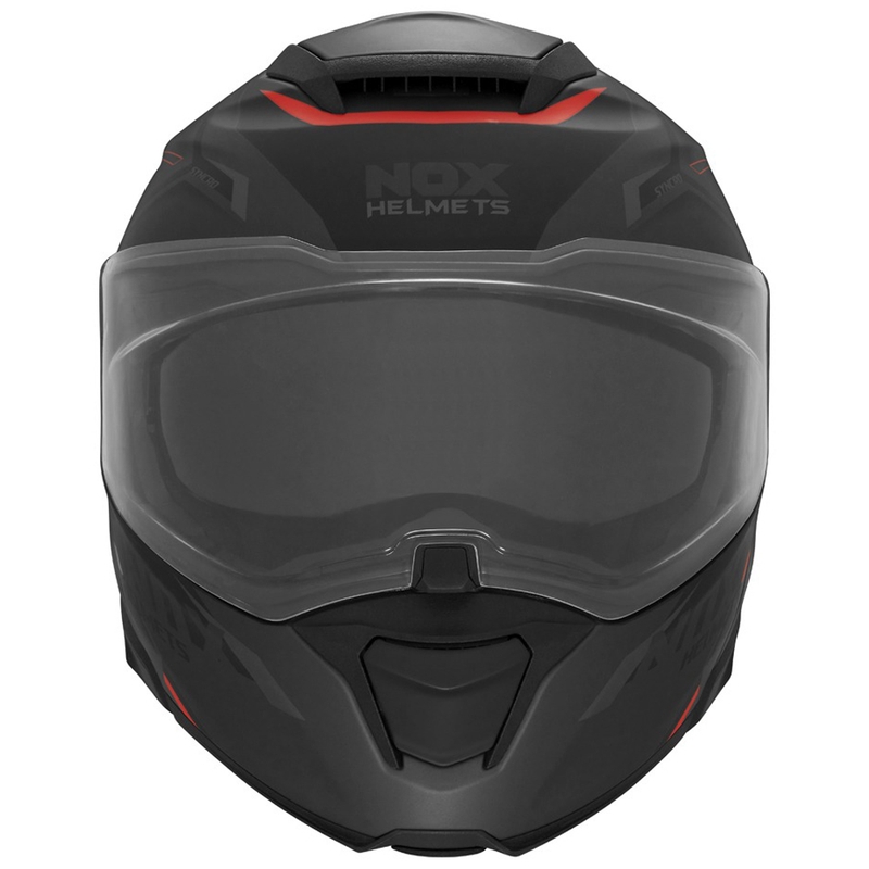 Casco da moto flip-up NOX N967 Synchro nero opaco-rosso