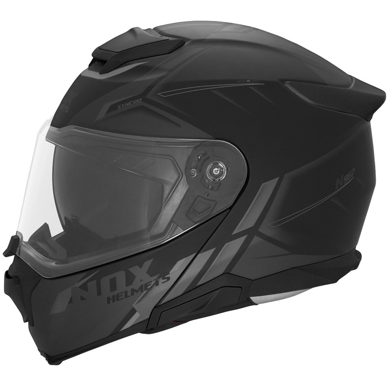 Casco da moto flip-up NOX N967 Synchro nero opaco-grigio