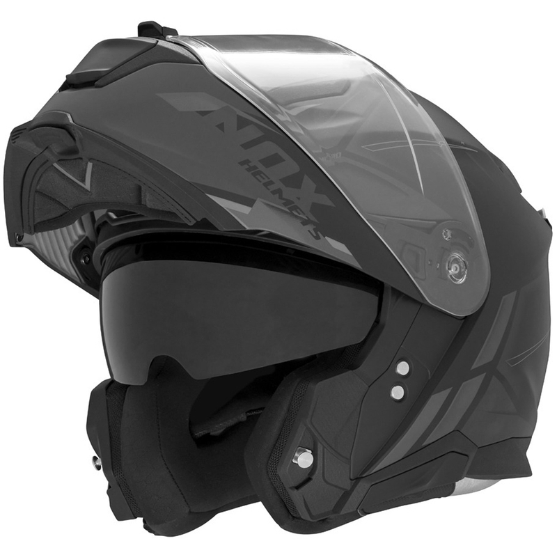 Casco da moto flip-up NOX N967 Synchro nero opaco-grigio