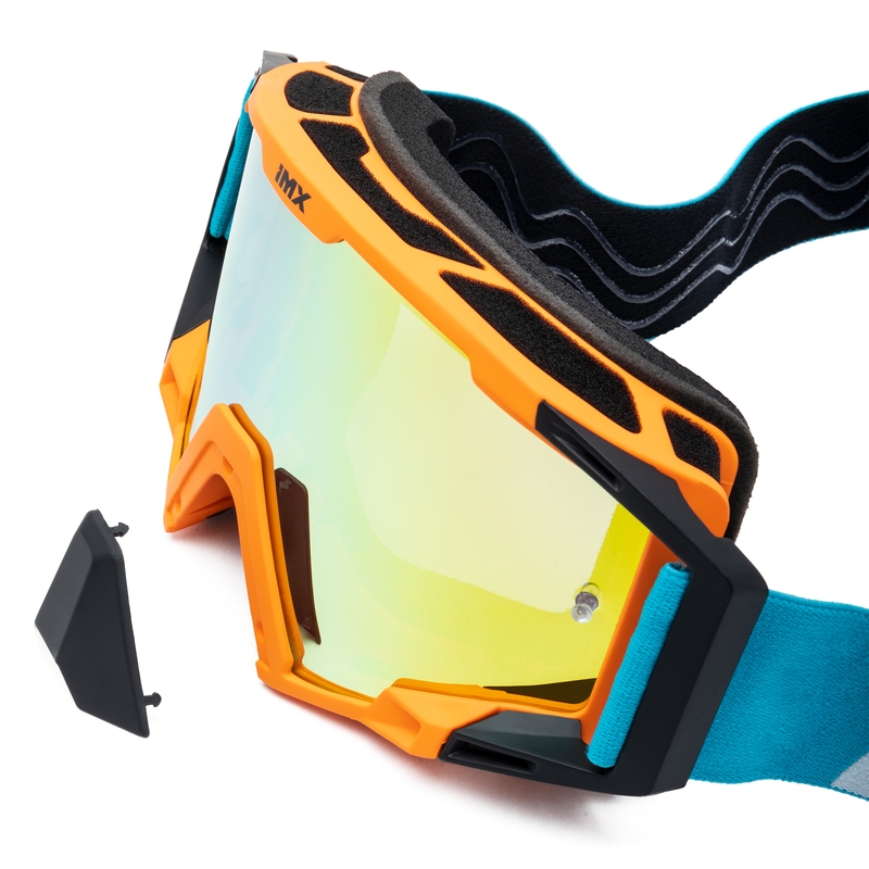 Occhiali da motocross iMX Sand arancio-blu-bianco con plexiglass iridium