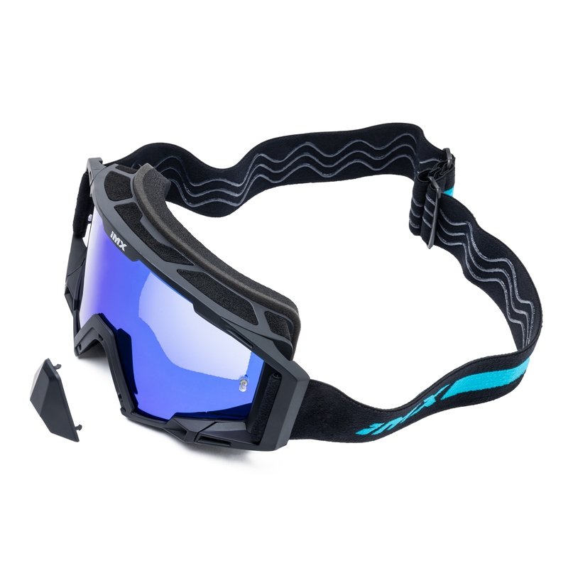 Occhiali da motocross iMX Sand nero-blu con plexiglass iridium blu