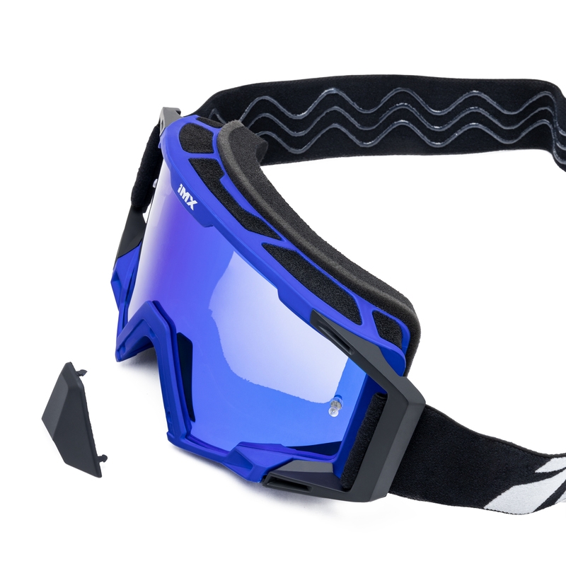 Occhiali da motocross iMX Sand nero-blu con plexiglass iridium