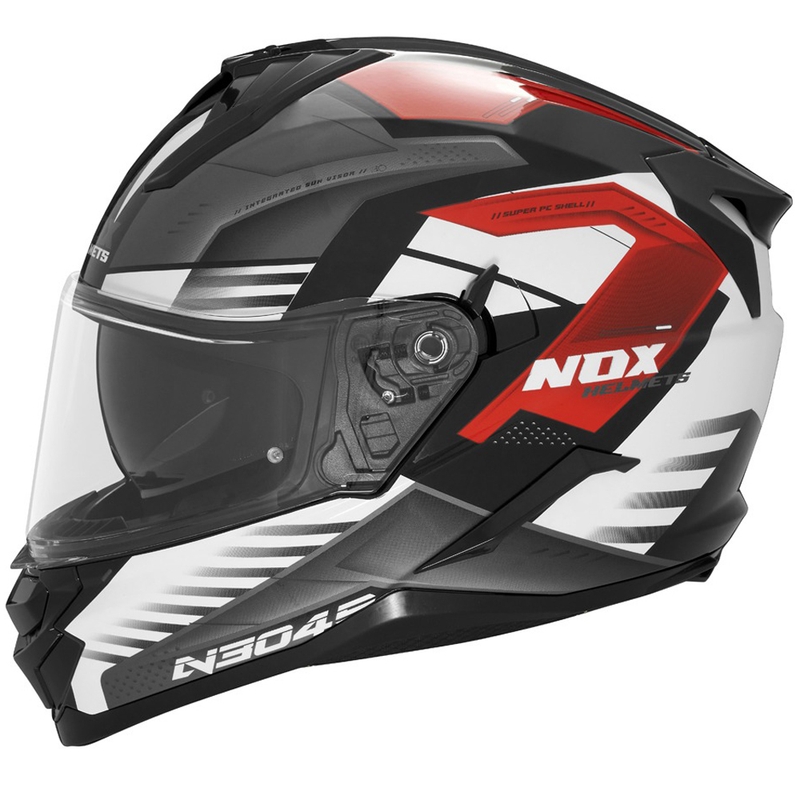 Casco integrale da moto NOX N304S CARVER nero-bianco-rosso