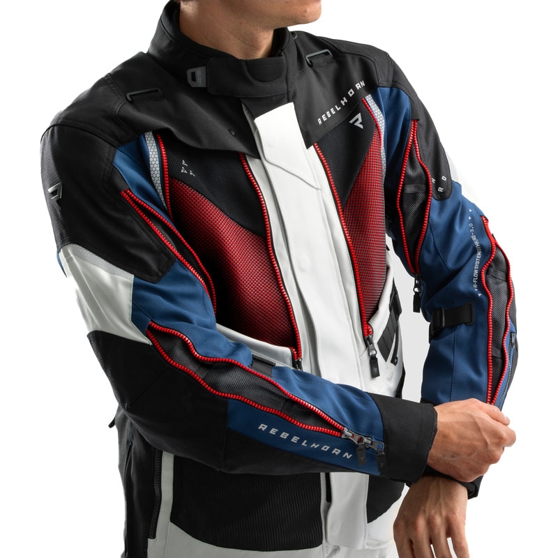Giacca moto Rebelhorn Hardy 3.0 blu-grigio-rosso
