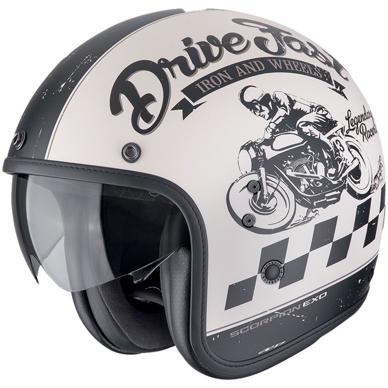 Casco moto aperto Scorpion Belfast Evo DRIVE FAST crema-nero opaco