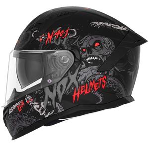 Casco integrale da moto NOX N401 ZUMBI nero opaco-rosso