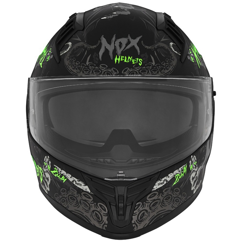 Casco integrale da moto NOX N401 ZUMBI nero opaco-verde fluo