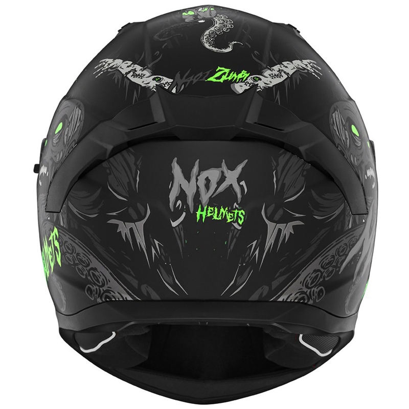 Casco integrale da moto NOX N401 ZUMBI nero opaco-verde fluo