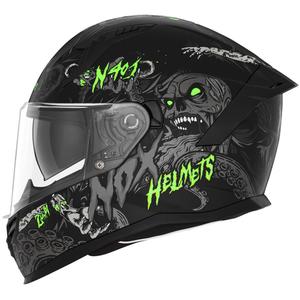Casco integrale da moto NOX N401 ZUMBI nero opaco-verde fluo