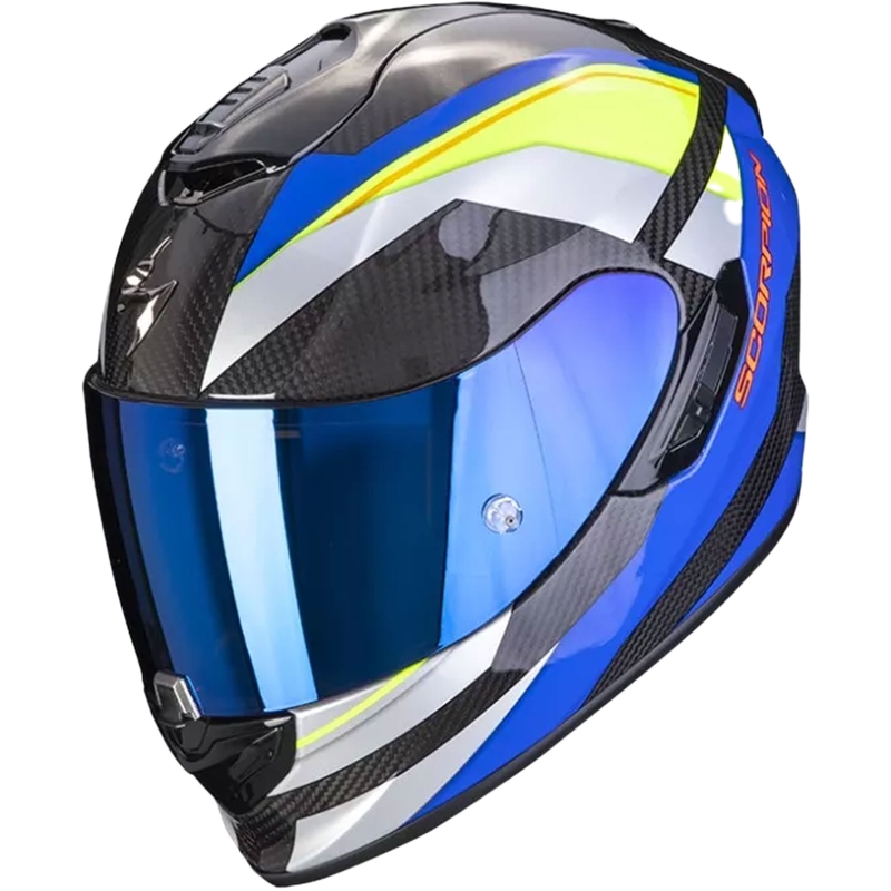 Casco moto integrale Scorpion Exo-1400 Carbon Air Legione blu-giallo fluo