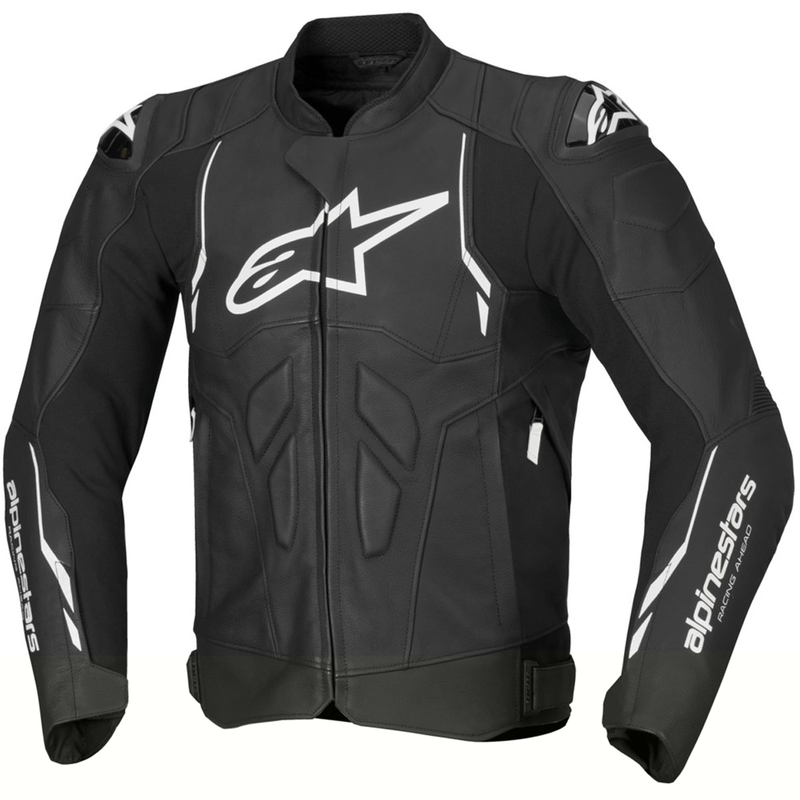 Giacca da moto in pelle Alpinestars Dusk nera-bianca