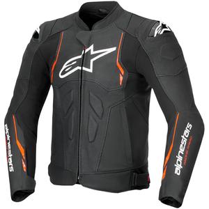 Giacca da moto in pelle Alpinestars Dusk Airflow nero-rosso fluo