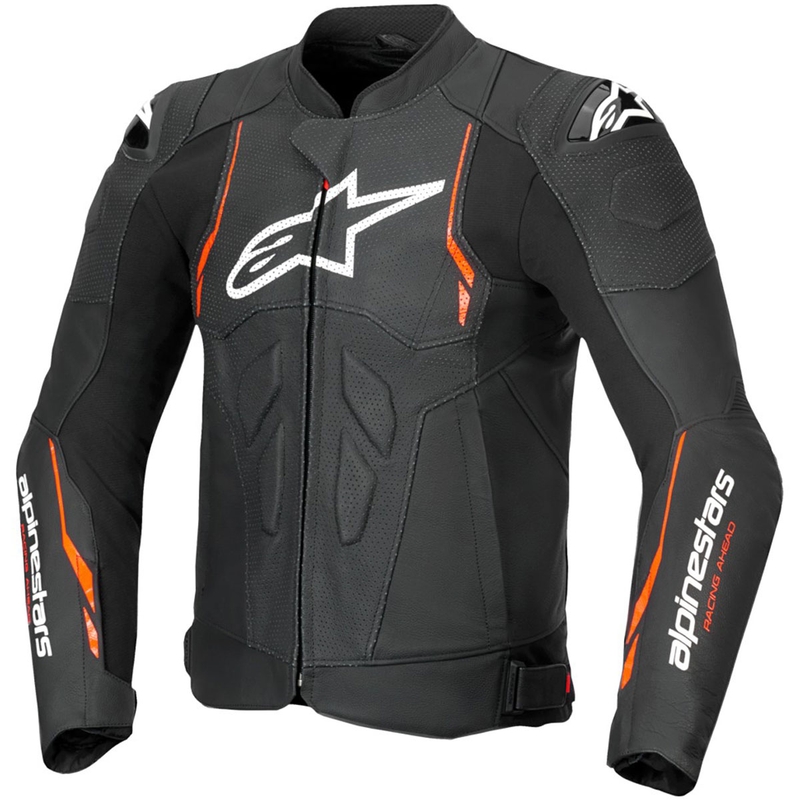 Giacca da moto in pelle Alpinestars Dusk Airflow nero-rosso fluo