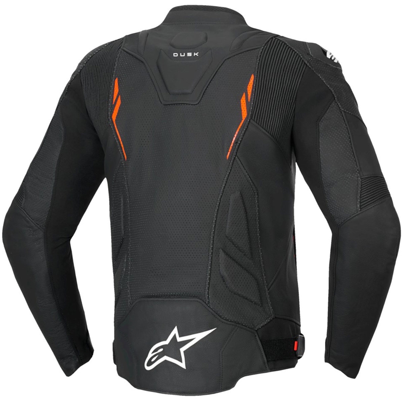 Giacca da moto in pelle Alpinestars Dusk Airflow nero-rosso fluo
