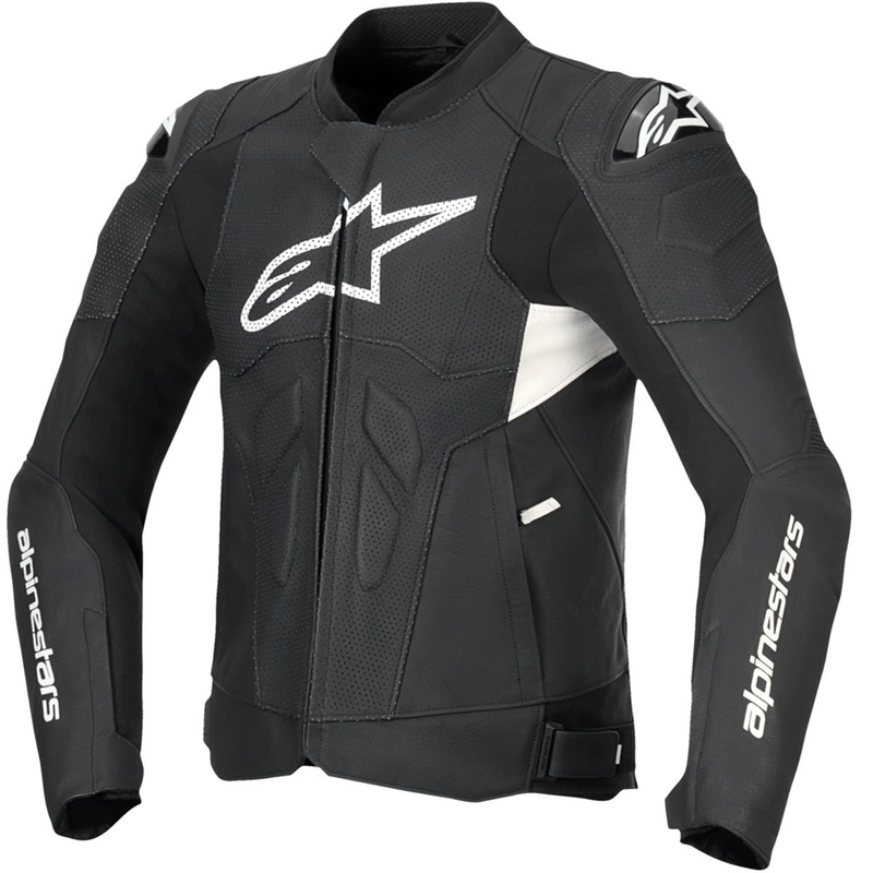 Giacca da moto in pelle Alpinestars Dusk Airflow nera-bianca