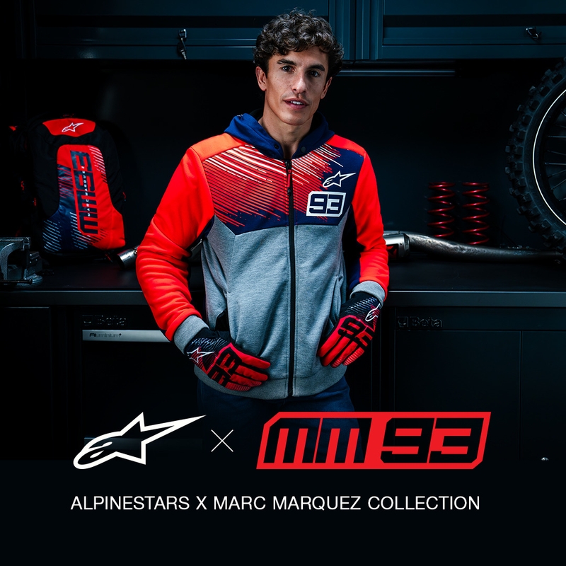 Felpa con cappuccio Alpinestars Chrome V2 Sport MM93 collezione grigio chiaro-blu-rosso fluo