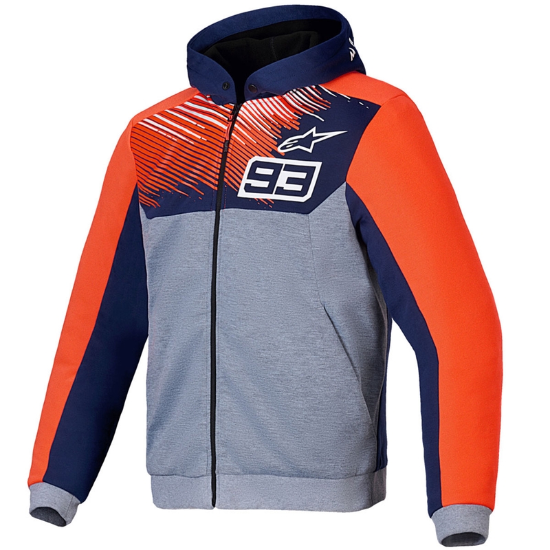 Felpa con cappuccio Alpinestars Chrome V2 Sport MM93 collezione grigio chiaro-blu-rosso fluo
