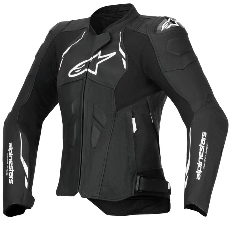 Giacca da moto in pelle da donna Alpinestars Stella Dusk nera-bianca