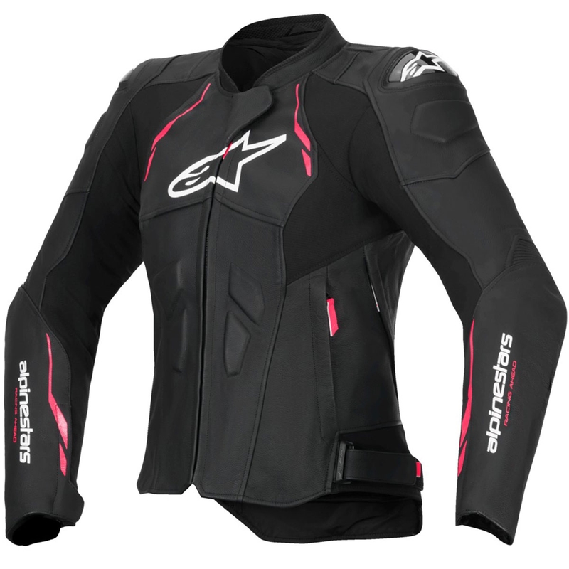 Giacca da moto in pelle da donna Alpinestars Stella Dusk nera-rosa-bianca