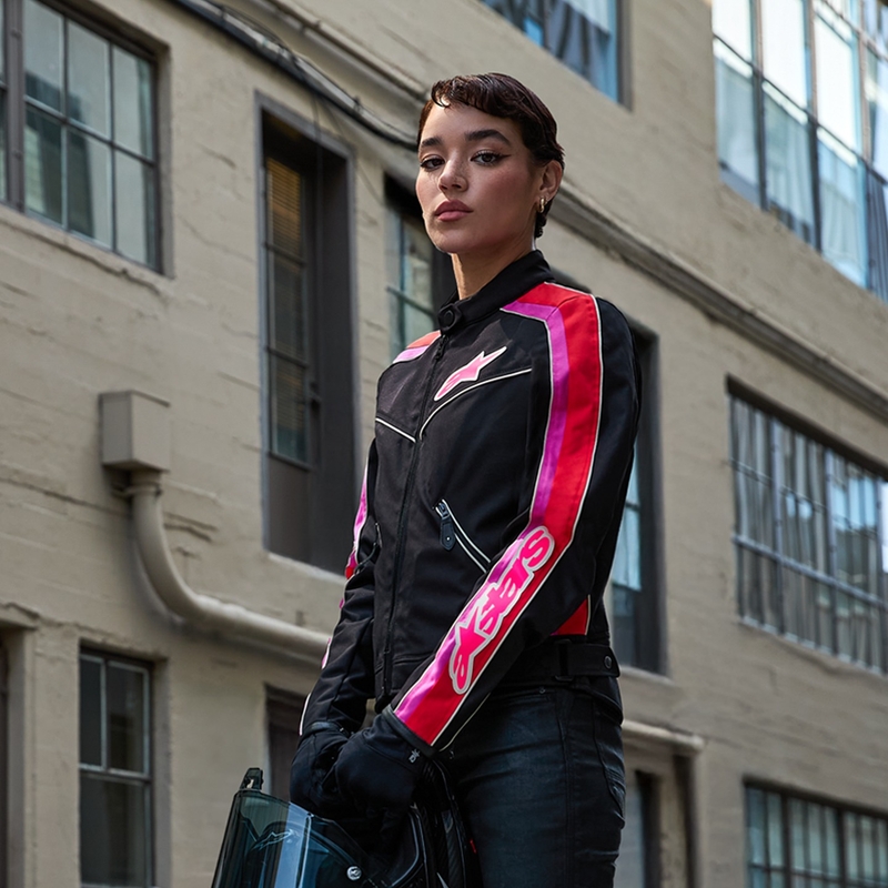 Alpinestars Stella T-Dyno Giacca da moto da donna resistente all'acqua Nero-Rosso-Rosa