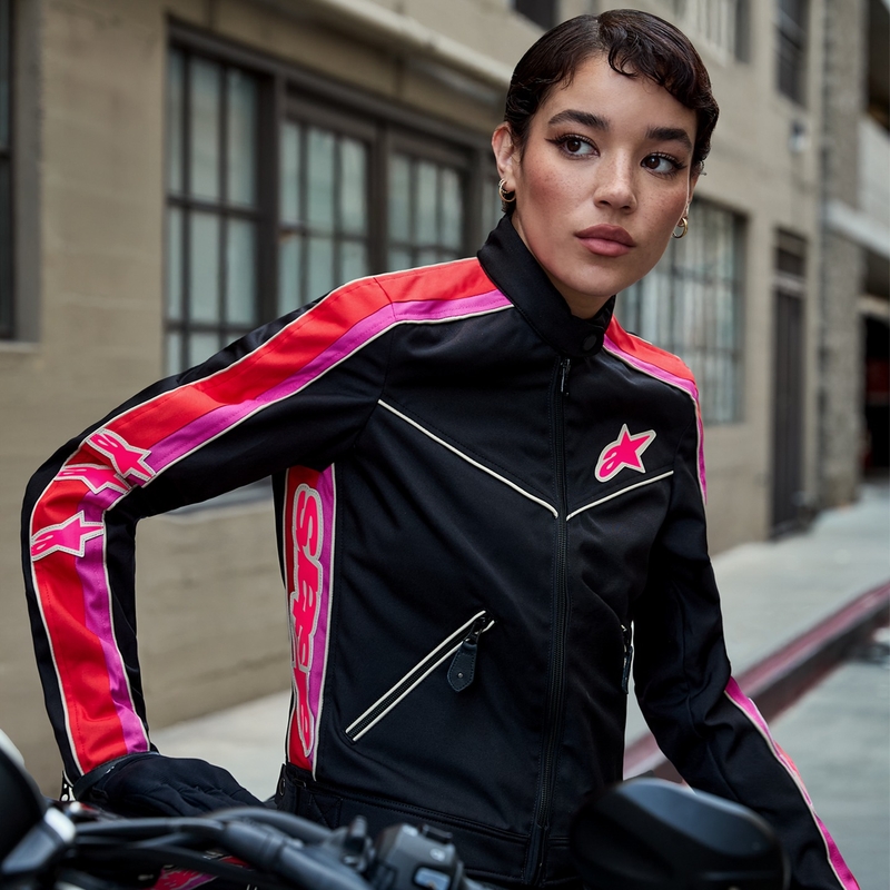 Alpinestars Stella T-Dyno Giacca da moto da donna resistente all'acqua Nero-Rosso-Rosa