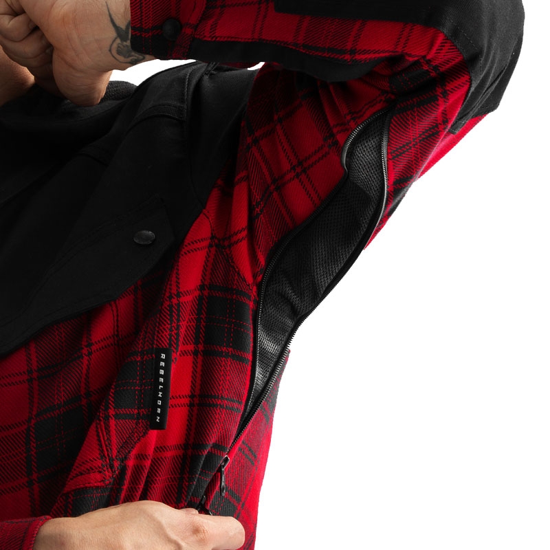 Maglietta da motociclista Rebelhorn Shifter nera-rossa