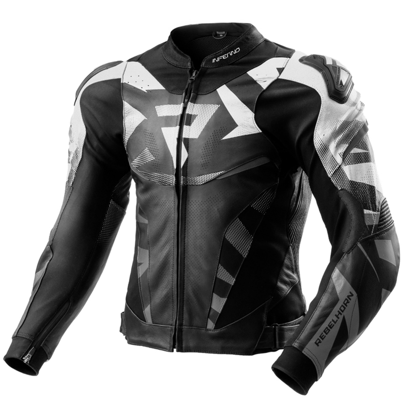 Giacca da motociclista in pelle Rebelhorn Inferno nera e bianca