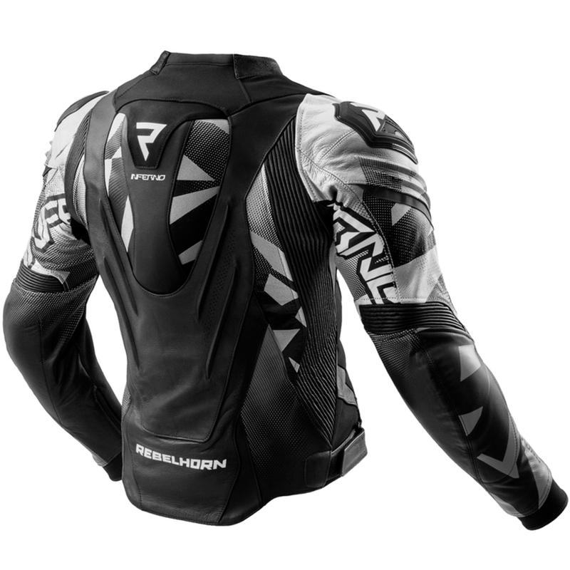 Giacca da motociclista in pelle Rebelhorn Inferno nera e bianca
