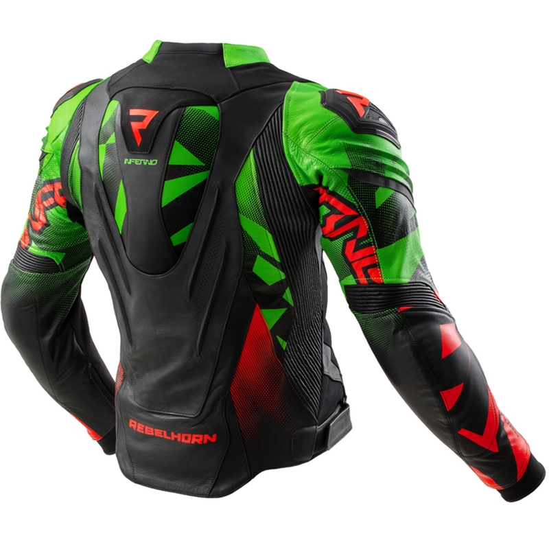 Giacca da motociclista in pelle Rebelhorn Inferno nera-verde-rossa