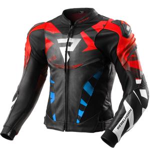 Giacca moto in pelle Rebelhorn Inferno nero-blu-bianco-rosso