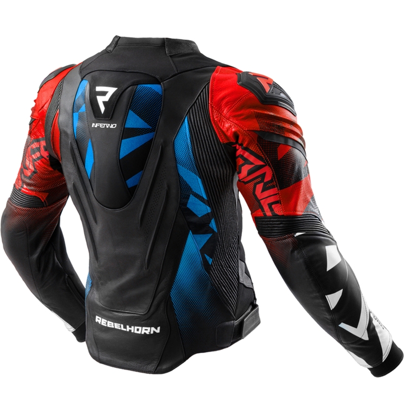Giacca moto in pelle Rebelhorn Inferno nero-blu-bianco-rosso