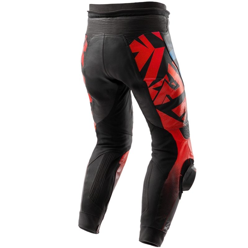 Pantaloni in pelle da motociclista Rebelhorn Inferno nero-blu-bianco-rosso